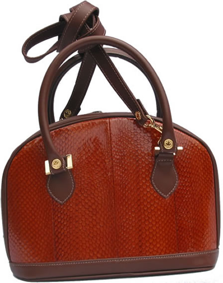 Red salmon leather handbag